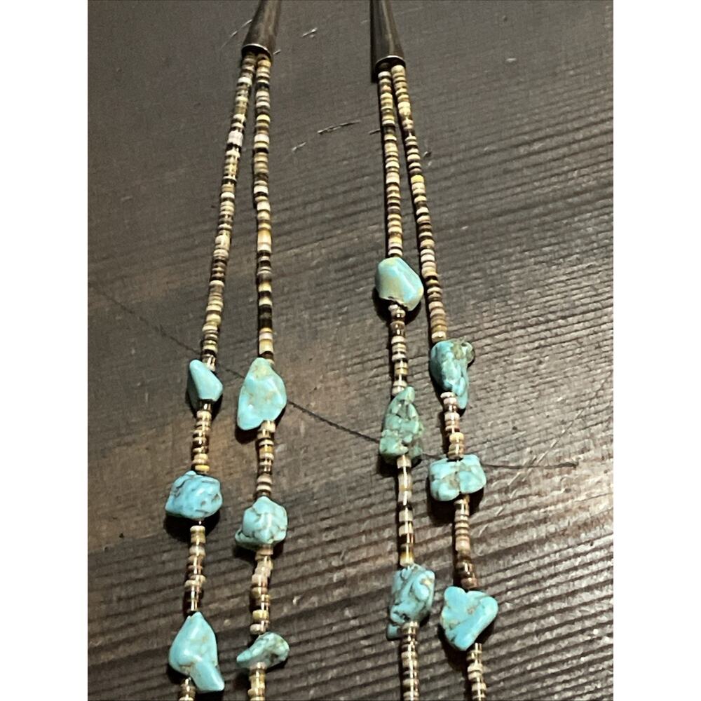 Double Strand Zuni Turquoise Nugget Handcut Heishi Native American Necklace - Picture 5 of 13